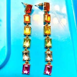 Vibrant Multicolor Rainbow Baguette Drop Earrings
